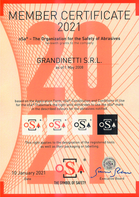 Certifikát oSa — Organization for the Safety of Abrasives